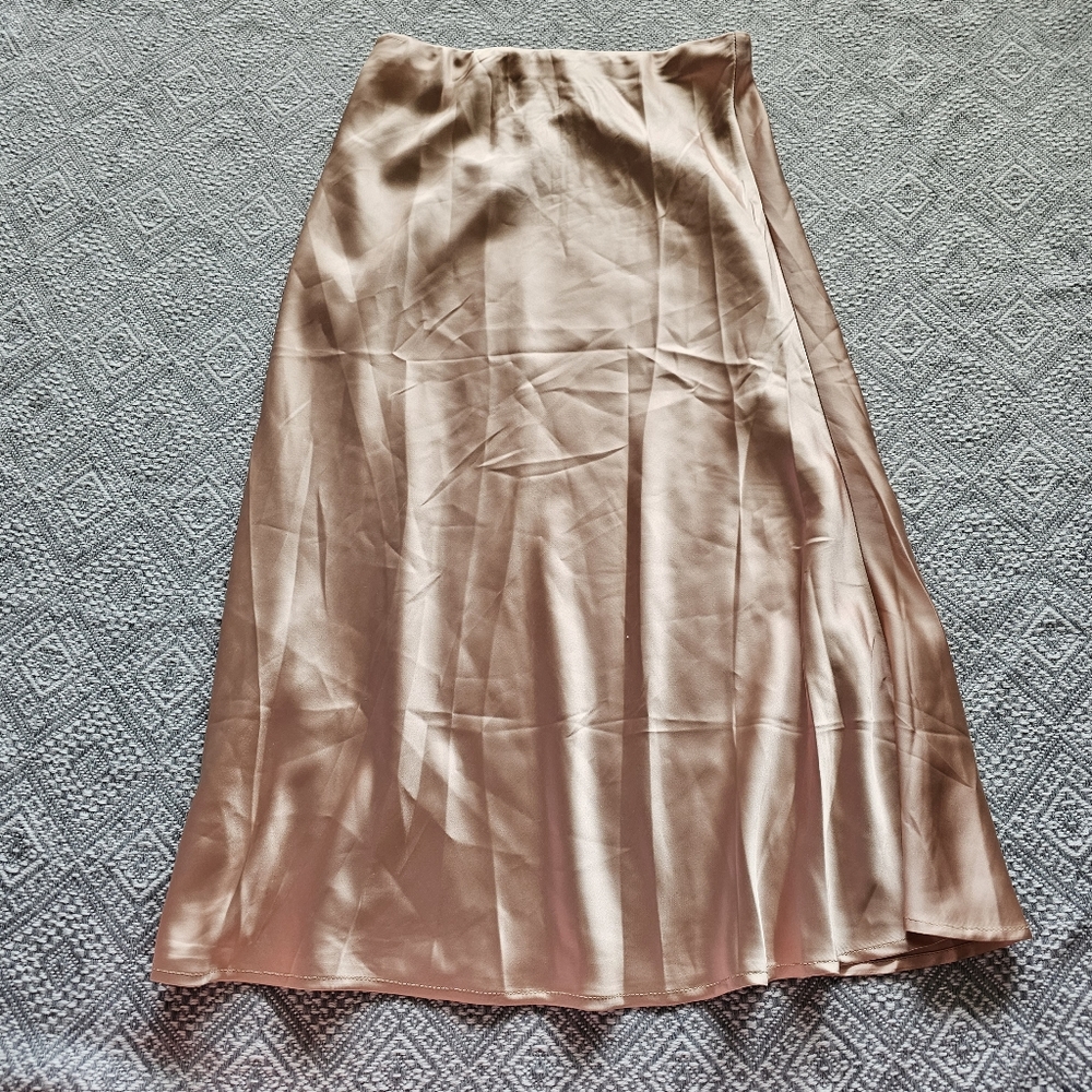 SHEIN Pink Satin Midi Skirt